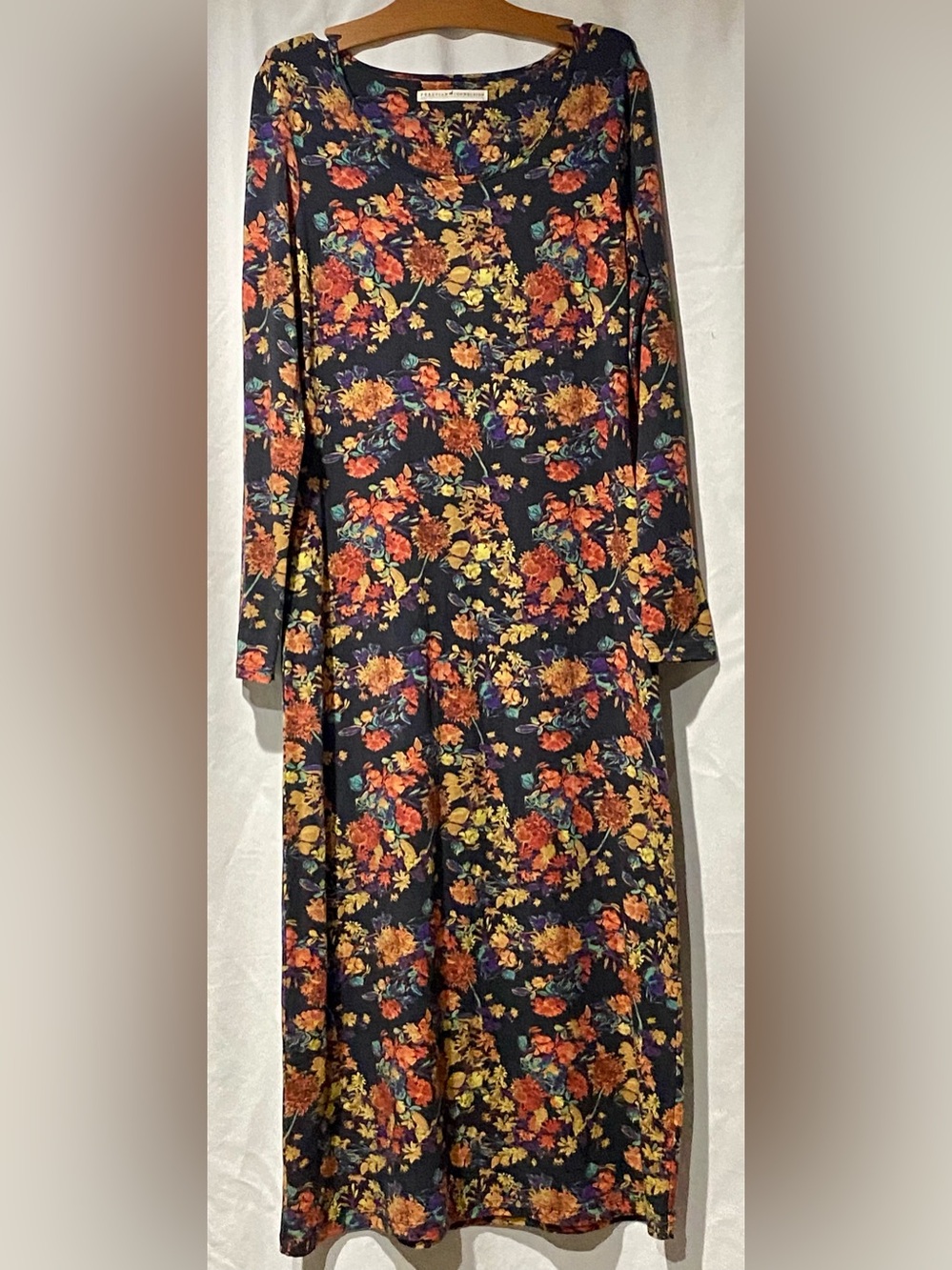 Peruvian Connection Black With Bold Floral Long-Sleeve Print Maxi Dress Size S
